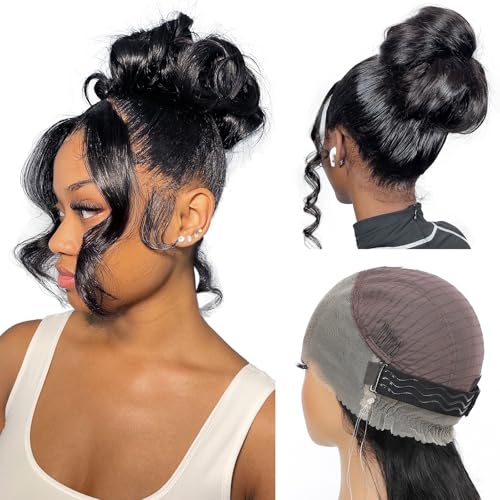 Alionly Hidden Strap 360 Glueless Lace Front Wigs Human Hair Pre Plucked Pre Cut HD Lace 200 Density Loose Body Wave 360 Full Lace Human Hair Wigs With Invisible Drawstring for Black Women 18 Inch