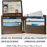 STAY FINE Top Grain Leather Wallet for Men | RFID Blocking | Bifold, Extra Capacity with 2 ID Windows | Ultra Strong Stitching | Slim Billfold with 8 Card Slots | Gift for Him