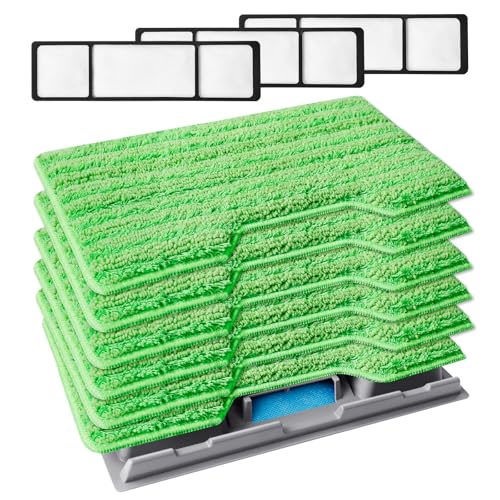 KEEPOW Reusable Mop Replacement Pads Compatible with Shark Vac Mop VM252 VM200 VC205 VM250 /QM250 VM190 VM200P12, Washable Vacuum Mop Pad Refills, Upgraded Design of Dirt Chamber (1+3+6 Pads)