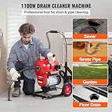 VEVOR Drain Cleaner Machine 120FT x 6/5 Inch, 1100W Electric Sewer Snake Auger Manual Feed - with 6 Cutters and CW/CCW Control for 4" to 8" Pipes