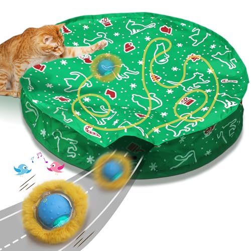 Giociv Interactive Cat Toys Ball Fast Rolling in Pocket, Motion Activate Chirping Cat Toy Hide and Seek Mouse Catching Game