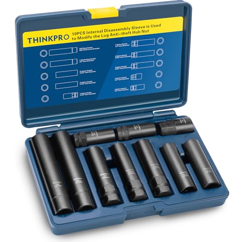 Thinkpro Wheel Lock Removal Kit,10 Piece SAE & Metric Spline Lug Nut Key Set for Easy Removal of Locking Spline Style Lug Nuts on Aftermarket and Factory Wheels,Cr-Mo Steel