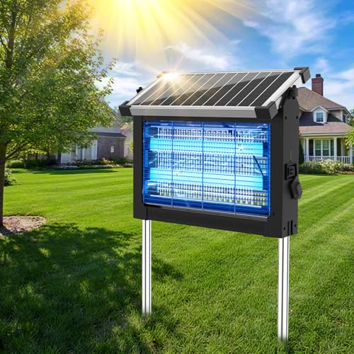 OnBeam Solar Bug Zapper Outdoor, Mosquito Zapper Waterproof Electric Fly Zapper Rechargeable Mosquito Killer Lamp with 10W Solar Panel, 4500V Cordless Fly Trap for Backyard, Patio, Garden, RV, Camping