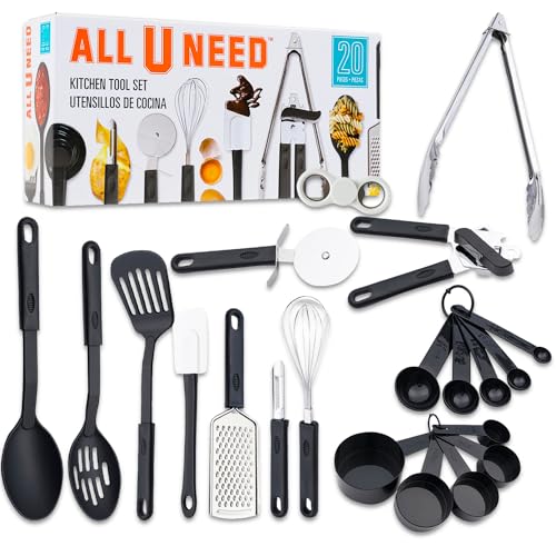 College Cooking Utensils - College Cooking Supplies Bundle Includes 20 Pc Nylon Cooking Utensils Set, 410 F° Heat Resistant & Non-stick Gadgets, BPA Free Kitchen Tools | College Kitchen Essentials