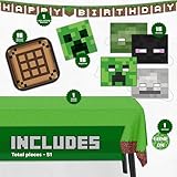 Minecraft Birthday Decorations | Serves 16 | Minecraft Party Decorations and Supplies | Minecraft Masks, Minecraft Birthday Banner, Minecraft Plates, Tablecover, Napkins, Sticker