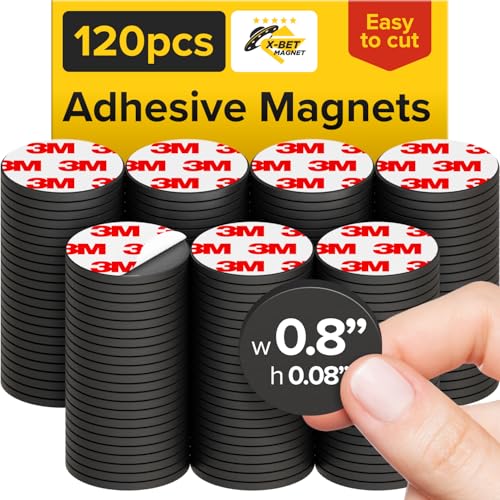 Hyper-Sticky Magnets with Adhesive Backing - 0.8" Strong Magnetic Dots for Whiteboard, Fridge, Crafts - Easy-to-Cut Stickers for Planning and Organization - 120pcs