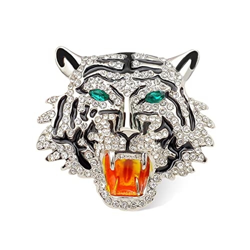 Rhinestone Tiger Head Brooch Pins. Animal Lapel Pin for Men,Punk Lion Coat Brooch for Mens Brooch Pin Suit Tiger Pin Coat Jewelry (Silver)