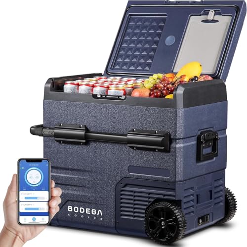 BODEGACOOLER 12 Volt Car Refrigerator,Dual Zone 59 Quart Portable Freezer APP Control,-4℉-68℉ 55L Compressor Car Fridge12/24V DC and 100-240V AC for Camping,RV,Boat,Road Trip