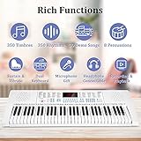 Vangoa VGK611 Piano Keyboard for Beginner, 61 Keys Electric Keyboard Piano Portable Music Keyboard with Mini Lighted Keys, Electronic Piano for Kids Boy Girl, White