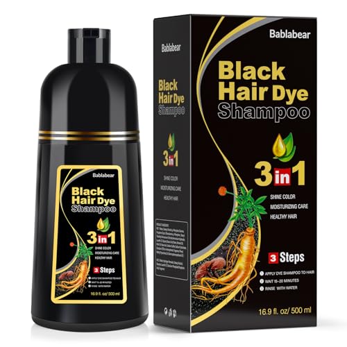 Bablabear Black Hair Dye Shampoo for Gray Hair, Semi-Permanent Hair Color Shampoo for Women and Men, Herbal Ingredients, 3 in 1 100% Grey Coverage.Lasts 30 Days/500ml/Natural herbal Ingredients