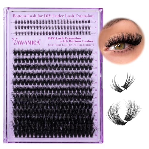 Yawamica Cluster Eyelash Extensions Fluffier Lash Clusters with Bottom Lashes 200D Volume Individual Lashes 315pcs Wispy Eyelash Clusters 10-20mm DIY Lash Extension at Home