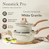 CAROTE 1.5Qt & 3.0Qt Sauce Pan Set with Lid Nonstick Saucepan 4 Pcs Non Stick Sauce Pots Cooking Pot with Pour Spout, Easy to Clean, Small Kitchen Pots Induction Pot, PFOA FREE (White Granite)