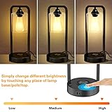 Wireless Charging Table Lamp for Bedroom Set of 2, Touch Control Dimmable with Type C USB Ports & AC Outlet Bedside Nightstand Lamp, Glass Shade Industrial Desk Lamp for Home Office, Bulbs Included