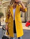 IDEALSANXUN Blazers for Women Business Casual Outfits Fall Winter Long Wool Tweed Jacket 2024 Office Work Clothes Blazer Dress, Yellow, L