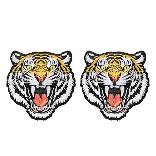 2PCS Tiger Patch Iron On/Sew On Embroidery Patches Clothes Repair Sticker Sewing Fabric DIY Appliques Decorative Badges