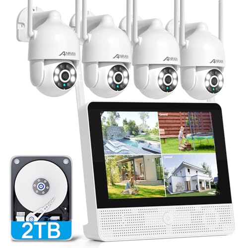 Wireless Security Camera System with Monitor: ANRAN 4x5MP PTZ WiFi-6 Camera Kit for Home Security, Auto-Tracking, 2-Way Audio, Pet/Parcel Detection, 24/7 Recording, 10.5" 8CH NVR with 2TB HDD