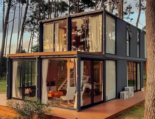 20Feet,40Feet Luxury Portable Container Home – Modern Prefab Modular House with Glass Walls, Double Story, Energy Efficient Design for Off-Grid Living, Eco-Friendly Tiny Home (40ft)