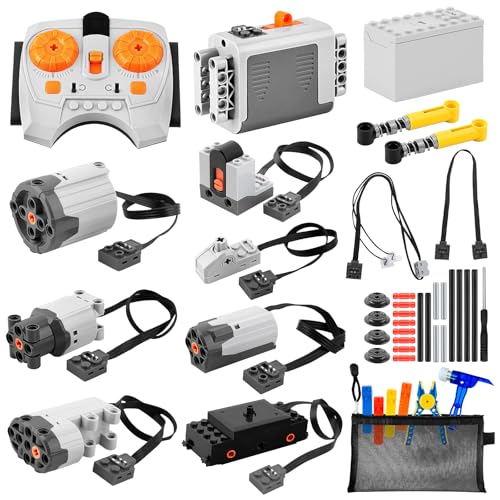 43pcs Power Function Motor Set for Lego Technic: 5 Motors (M/L/XL/Train/Servo), 2 Battery Boxes, IR Remote & Receiver, Control Switch, Cable, Building Block Tool Kit...Birthday Gift for Kids & Adults