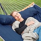 SUNCREAT Portable Outdoor Hammock with Stand, Heavy Duty Hammock with Carrying Bag, Soft Pillow, Balance Ropes, Dark Blue