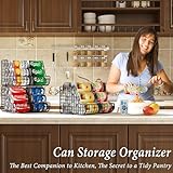 Stackable Soda Can Organizer with 4 Adjustable Dividers, 4-Pack Can Storage Organizer for Pantry Shelves, 4-Tier Kitchen Soda Dispenser, Can Holders for Pantry, Wire Can Dispenser for Cabinets Shelf