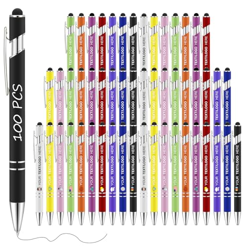ENOMY 100 Pack Personalized Custom Pens in Bulk Black Ballpoint Pens Engraved with Text Logo Name Pens for Birthday Wedding Christmas Business Office College (Multicolor)