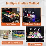 A4 XP600 UV Printer, Double Printing Speed, UV Flatbed Printer, Higher Resolution 5760 * 1440dpi, UV DTF Printer Machine with Bottle Holder for Phone Case Bottles DTF Stickers Acrylic Leather