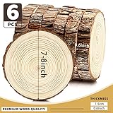 FSWCCK 6 Pack Nature Unfinished Round Wood Slices, 7-8 Inches Wooden Circle, Large Wood Slabs for Weddings Centerpieces Decor and DIY Painting Crafts