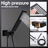 ENGA Bathroom Square Matte Black Solid Brass Hand Held Shower Head With Wall Connector and Hose System Wall Mount Handheld Showerheads Set