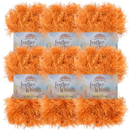 JubileeYarn Feather Whimsy Eyelash Yarn - 50g/Skein Fine Polyester Fur - Burnt Orange - 6 Skeins