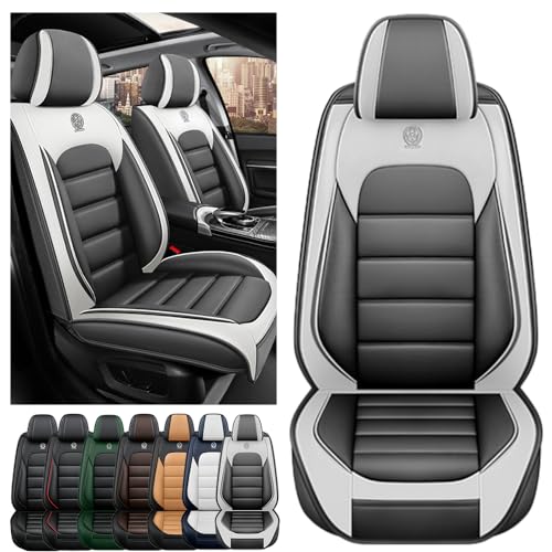 SOUIPA Seat Covers for Porsche Cayenne 2005-2024,2PCS Leather Car Seat Covers,Waterproof Seat Protectors Auto Seat Covers,Breathable Nonslip Interior Cover Seats for Cars(White and Gray)