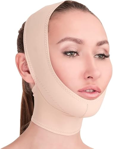 V T VARITEKS Post Surgical Chin Strap Bandage for Women - Neck and Chin Compression Garment Wrap - Face Slimmer, Jowl Tightening (M)