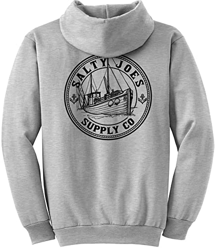 SALTY JOES Men's Fishing Trawler Logo Hooded Sweatshirt-XL-Ash/b