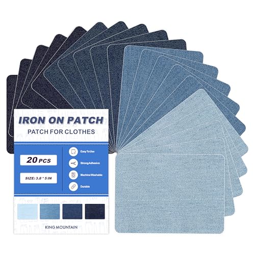 Iron on Patches for Clothes, 20 Pieces Denim Patches for Inside Jeans, Fabric Patches for Clothes, Pants, Jeans, Hat Repair Kit 3.7" by 4.9" (9.5 cm x 12.5 cm)