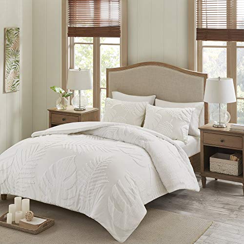 Madison Park Tufted Chenille Cotton Comforter, All Season Bedding Set, Matching Shams, Bahari, Coastal Palm Leaf Off White King/Cal King(104"x92") 3 Piece