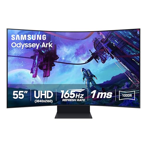 SAMSUNG 55" Odyssey Ark 2nd Gen 4K UHD 1000R Curved Gaming Monitor, 165Hz, 1ms, 4 Input Multi View, Quantum Mini-LED, AMD FreeSync Premium Pro, HDR 10+, Height Adjustable Screen, LS55CG970NNXGO, 2023