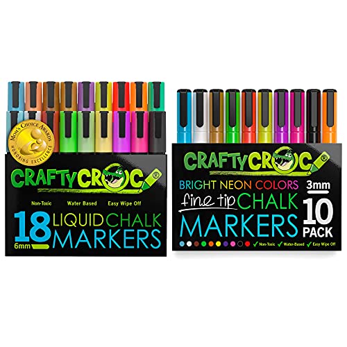 Chalk Markers Bundle, 18 Jumbo Pack and 10 Pack Neon Fine Tips, Neon and Earth-tone Colors