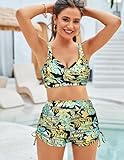 GRACE KARIN Women's 3 Piece Bathing Suit for Women Sexy High Waisted Printed Bikini Sets with Cover Ups Yellow Floral S