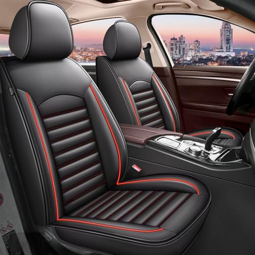 IKABEVEM Car Seat Covers Fit for Fiat 500X/500L 2014-2022 Faux Leather Seat Cover Full Set Compatible Airbag Waterproof Seat Cushion Automotive Interior Accessories(2 Rows 5 Seats)-Red Line