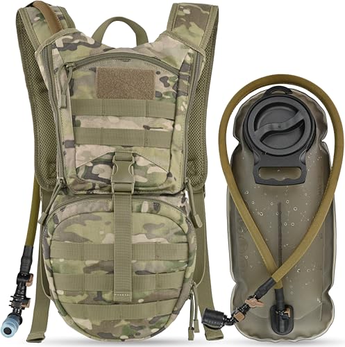 MARCHWAY Tactical Molle Hydration Pack Backpack with 3L TPU Water Bladder, Military Daypack for Cycling, Hiking, Running, Climbing, Hunting, Biking (CP)