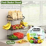 OKZEST 3-Tier Fruit Basket for Kitchen Counter with 2 Banana Hangers, Countertop Organizer Fruit Bowls, Fruit Storage Basket Stand with Handle for Storage Potato Onion Bread Snack Fruit Veggie