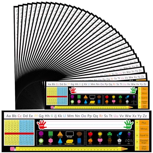 36 Pack Desk Name Tags for Classroom Self Adhesive Blackboard Style Name Plates 18" x 5" Plastic Student Desktop Helpers Large Student Tag for Classroom Multiplication, Fractions and Percentages Table