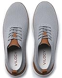 VILOCY Men's Casual Dress Sneakers Oxfords Business Shoes Lace Up Lightweight Comfortable Breathable Walking Knit Mesh Fashion Sneakers Tennis Light Grey,EU43