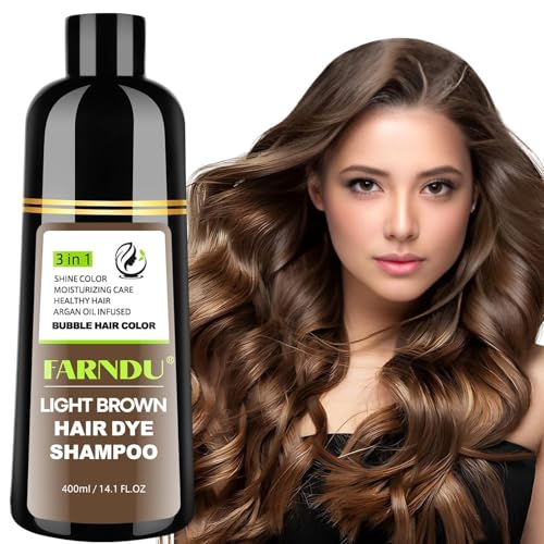 DYEING 221 BC FARNDU Light Brown Hair Dye Shampoo for Gray Hair Coverage - 3 In 1 Natural Hair Color Shampoo for Women & Men, Champu Para Canas Mujer