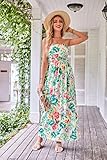 GRACE KARIN Women Strapless Casual Loose Ruched Long Maxi Dress with Pockets Green Floral