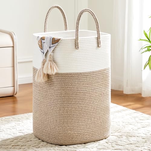 Laundry Basket,Woven Cotton Rope Laundry Hamper Sorters,60L Versatile Storage for Dirty Clothes,Baby Toys,and Blankets in Bathroom, Nursery,and Living Room
