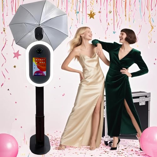 DSLR Camera Photo Booth Case Shell with Flashlight and Umbrella Compatible with iPad Photo Booth for 10.2-13-inch iPad with Air Box for Party, Wedding Events (Black, Compatible with 13-inch)