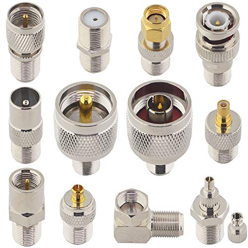 BOOBRIE F Type Connector Kit 12-Pack F Female to SMA/SMB/BNC/UHF PL259/Mini UHF/N-Type/FME/TS9/CRC9/F-Type/TV/MCX F Type Female Adapter F Female to Male Coaxial Connector for TV WIFI Radio Antenna etc