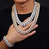 OLVLUS 20mm Iced Out Cuban Link Chain 18K White Gold Plated 4-Row dense 5A+ Cubic Zirconia Bling Diamond Necklace Hip Hop Rapper Luxury Jewelry Thick Heavy Cuban Link Chain for Men and Women (20 Inches, Silver)