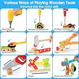 Kids Tool Set Toys for 3, 4, 5, 6, 7 Year Old Boys, Wooden Toddler Tools Set with Electric Drill & Tool Box, Montessori STEM Educational Construction Building Toy, Xmas Birthday Gifts for Boys Girls