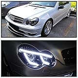 Spec-D Tuning Jet Black LED Bar Projector Headlights Compatible with 2001-2007 Mercedes-Benz W203 C-Class Sedan, Left + Right Pair Headlamps Assembly